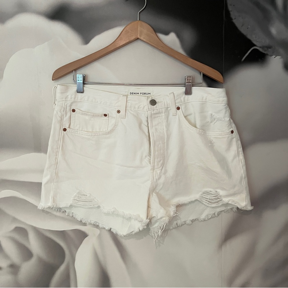 Denim Forum x Aritzia White denim Shorts with Raw Hem